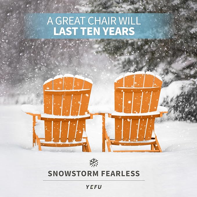 YEFU Adirondack Chairs Set of 4: Outdoor Chair HIPS Plastic Adirondack Chairs - Patio Chairs with Wood Texture - Lawn Fire Pit Deck Porch Garden Chairs for Adults (Tangerine)