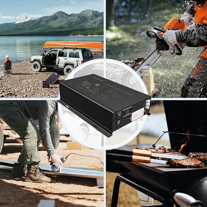 3000Watt Pure Sine Wave Power Inverter 24VDC to 120VAC 6000W Peak Built-in Soft Starter Dual AC Outlets 2× 2.4A USB Port &Hardwire Terminal Off-Grid Solar Converter RV Trucks (U5-300024)
