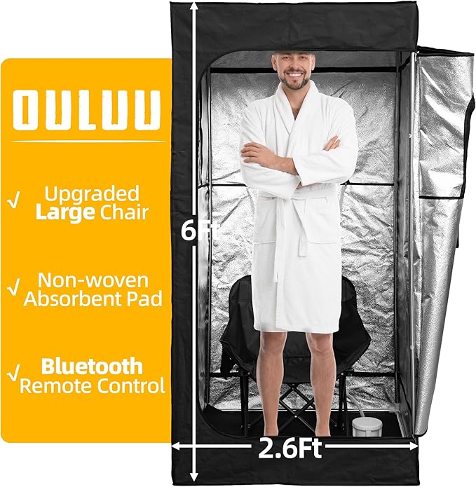 Portable Sauna for Home, 2.6L Steamer Portable Steam Sauna for Home, Personal Sauna with Big Sauna Chair, Remote Control, Oxford Fabric, 2.6’ x 2.6’ x 5.9’, Black, 1000W
