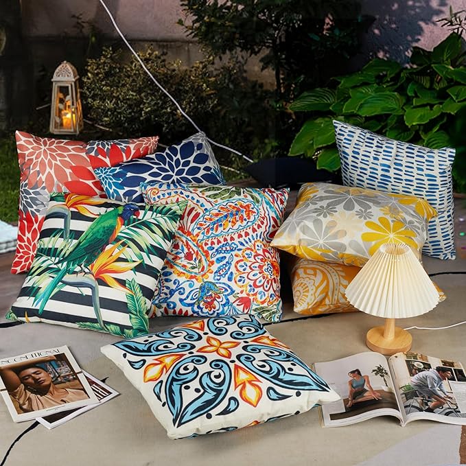 Outdoor Throw Pillows Waterproof Set of 2 Patio Pillows 18×18 Inch Decorative Pillows for Bed, Couch, Sofa and Patio Furniture