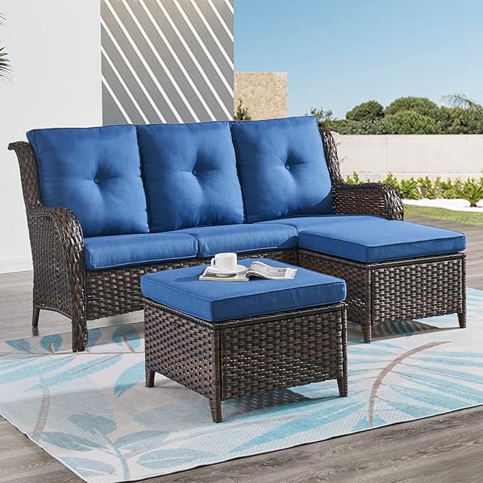HUMMUH 3-Seat Outdoor Wicker Sofa PE Rattan Patio Couch with Thick Cushions,Deep Seat High Curved Back Armset Patio Sofa…
