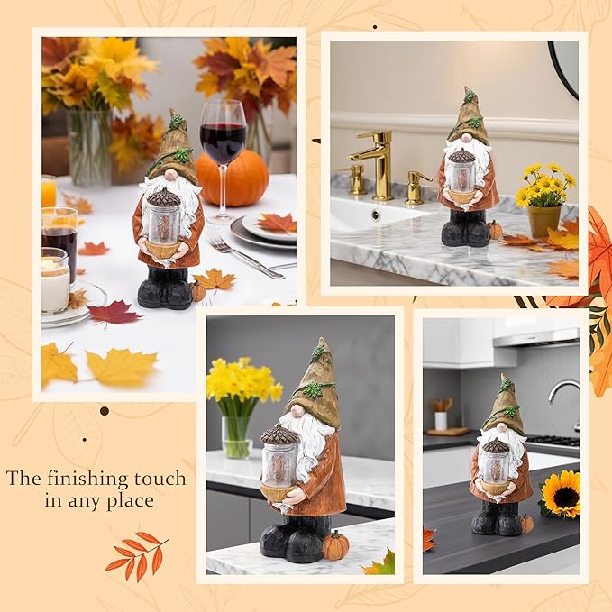 TZSSP Autumn Gnome Resin Figurine with LED Lights Thanksgiving Table Decorations for Harvest Festivals & Parties