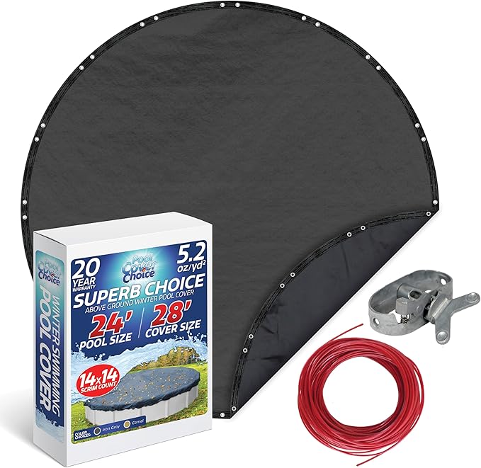 Winter Swimming Pool Cover for 24 ft Aboveground Round Pool Size, Superb Choice Series, Solid Material, Color - Iron Gray, Pool Cover Choice 5124-4CHOICE