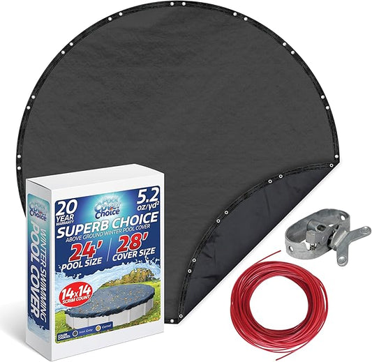 Winter Swimming Pool Cover for 24 ft Aboveground Round Pool Size, Superb Choice Series, Solid Material, Color - Iron Gray, Pool Cover Choice 5124-4CHOICE