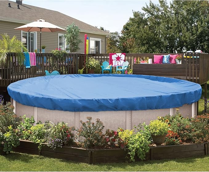 ECOOPTS 18 ft Round Pool Cover for Above Ground Pools, Blue Swimming Pool Cover Protector Winter Safety Cover