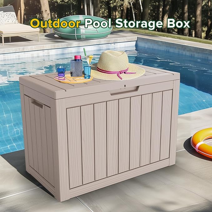 45GAL Brown Outdoor Storage Deck Box with Lock Hole- Waterproof, SGS - Tested UV Protection, Perfect for Storing Patio Pillows and Pool Floats, Sturdy Design for All - Weather Use