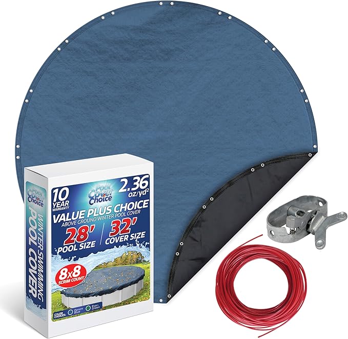 Winter Swimming Pool Cover for 28 ft Aboveground Round Pool Size, Value Plus Choice Series, Solid Material, Color - Denim Blue, Pool Cover Choice 3528-4CHOICE