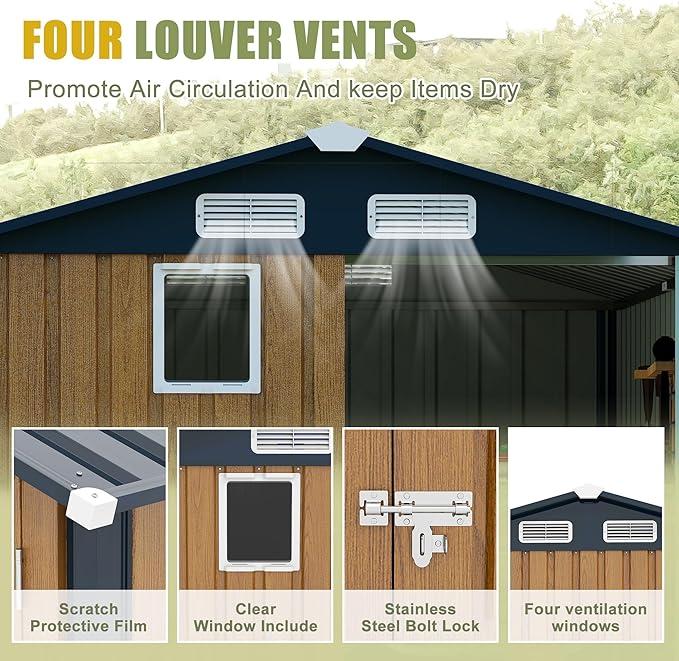 6x8 FT Sheds & Outdoor Storage,Steel Storage Shed with Lockable Doors and Window,Waterproof Garden Shed w/Roof Slope Design & Weather Versatility,Tool House for Storing Bicycles,Yellow
