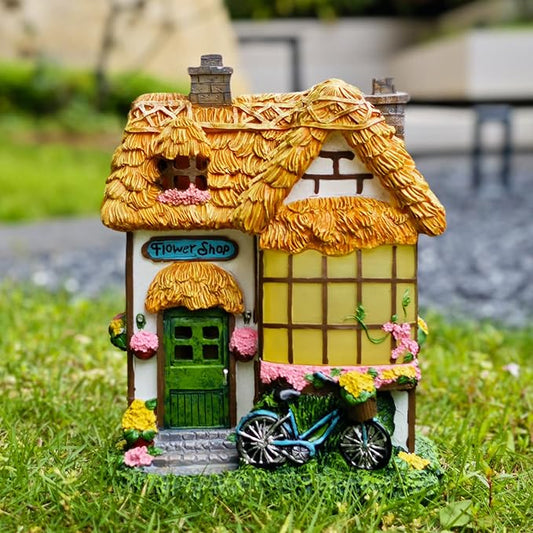 Prospect Thatched Cottage, Solar Statue Lights Mushroom Fairy House, Garden House Statues, Outdoor Memorial Ornaments Waterproof Decoration for Outside Patio Yard Lawn Decor
