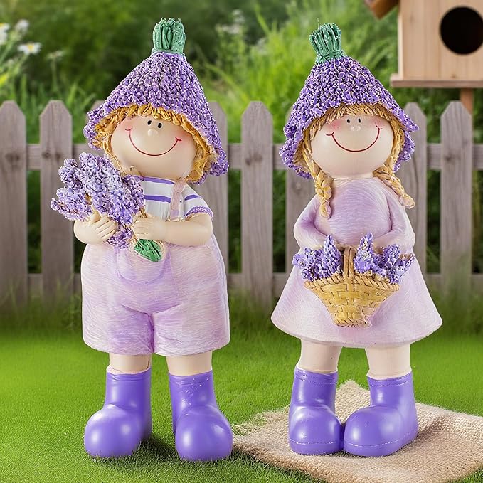 Lavender Series Resin Garden Statues - Couple Boy & Girl Decor, Ideal for Outdoor Patio, Lawn, Garden & Indoor Valentine's Day Home Decor, Ideal Gift for Mom, Dad & Friends