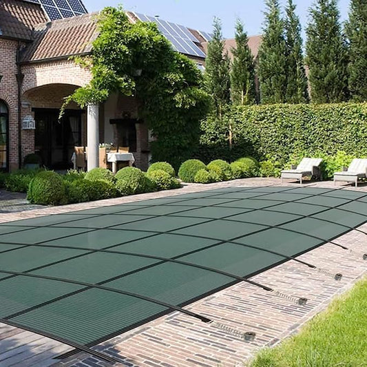 Swimming Pool Safety Underground Pool Cover, Swimming Pool Safety Cover, Cold Resistant Pool Cover 16' X 40' Contains All Hardware for Installation, Sturdy and wear-Resistant, Green