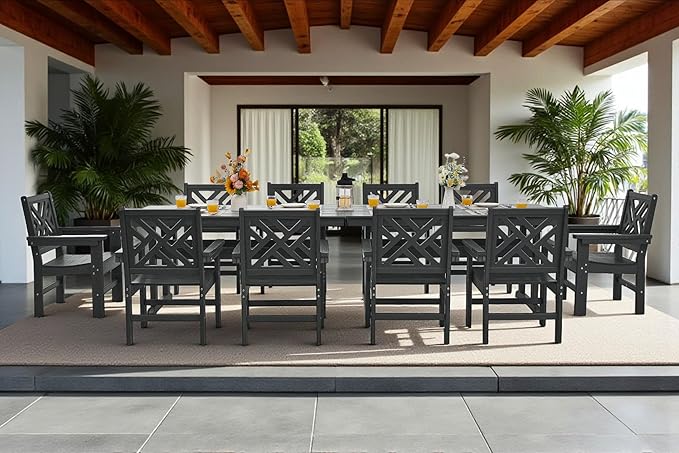 12 Piece HDPE Outdoor Dining Set for 10, Patio Dining Furniture Set with 2 Table and Umbrella Hole, Outdoor Table and Chairs for Garden, Poolside, Backyard, Deck