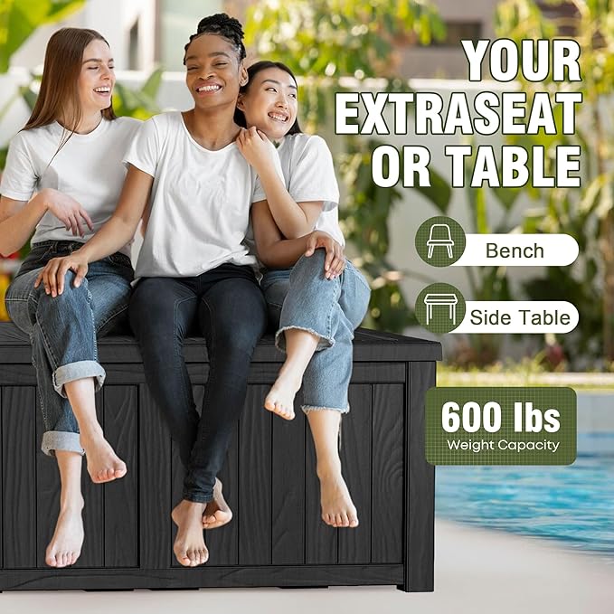 150GAL Black Large - Capacity Outdoor Deck Box with Lockable Compartment - Waterproof, SGS - Protected Against UV, Ideal for Storing Large Patio Furniture Sets and Seasonal Decor, Hassle