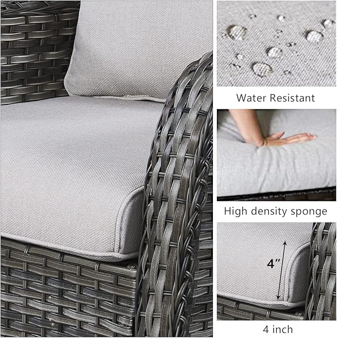 HUMMUH Outdoor Furniture Patio Furniture Set 6 Pieces Wicker Outdoor Sectional Sofa with Swivel Rocking Chairs,Patio Ottomans,Side Table