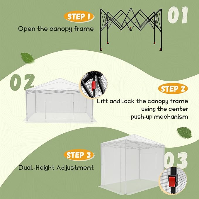 Devoko Walk-in Greenhouse, Portable Pop-in Green House with Zippered Door and 2 Roll-up Windows and PE Cover, Portable and Easy Assemble (White, 8x6 Feet)
