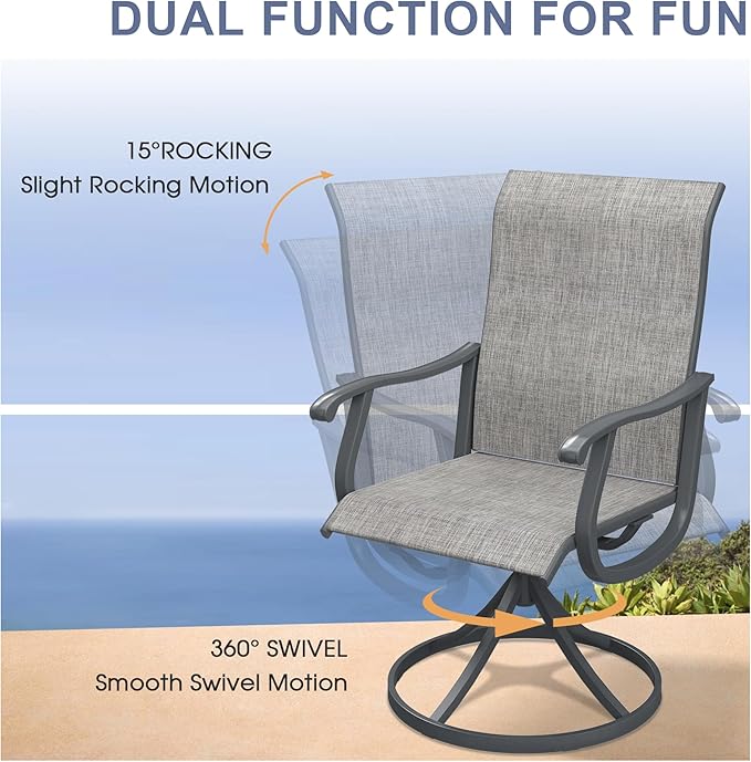 VICLLAX 5 Pieces Outdoor Dining Set, Patio Furniture Set of 4 Patio Swivel Dining Chairs and Square Patio Table with Storage Shelf for Backyard Lawn Garden, Grey Chairs & Antique Grey Tabletop