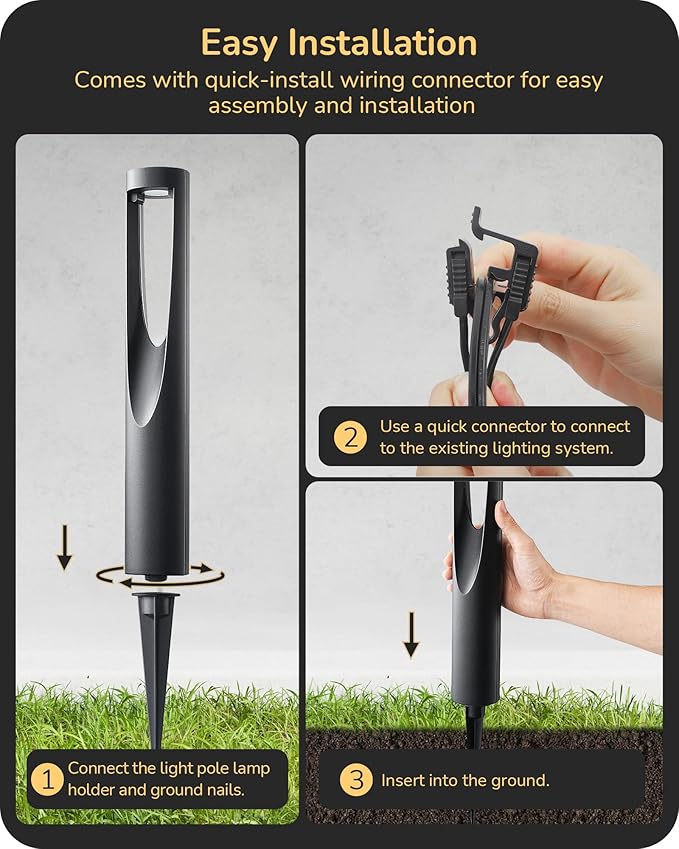 EDISHINE Low Voltage Landscape Lighting, 12V 2W 150LM 3000K Outdoor Landscape Light with Connectors, Waterproof Electric LED Pathway Lights Wired for Path Yard Garden, CRI80 8 Pack