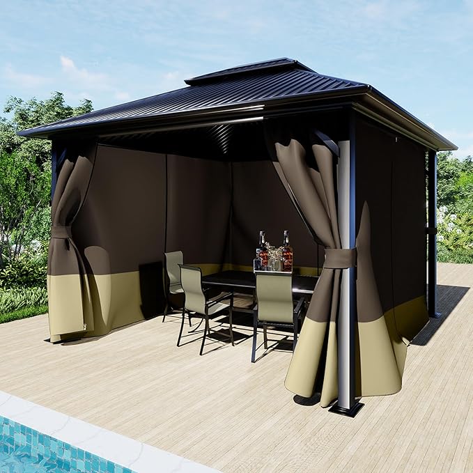 BPS 10' x 12' Gazebo Curtain Privacy 4-Panel Sidewall Outdoor Replacement Shade (Only Curtain)