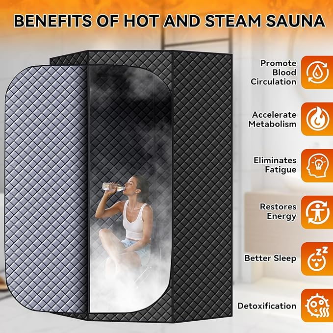 Durable and Portable pentagonal (46 x46 x67) Home Sauna Tent, Equipped with a Quick Heating steam Room, Remote Control, Folding Chairs, and Floor mats, Suitable for Indoor and Outdoor Relaxation