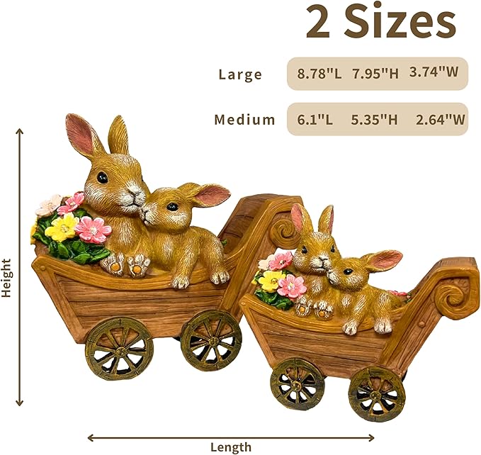 PRETMANNS Solar Rabbit Garden Statue - Mother & Baby Bunny Outdoor Decor with LED Lights for Patio, Yard Ornaments & Gifts for Women & Mom - Large