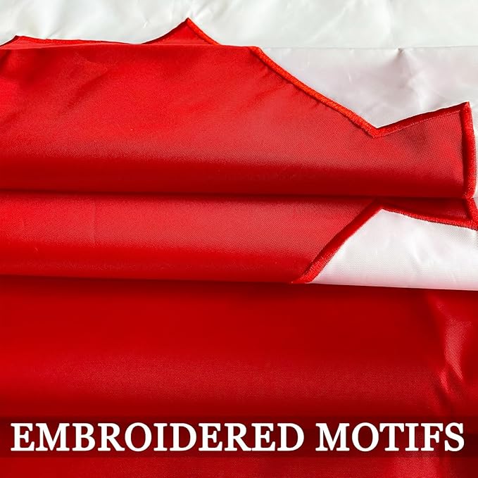 Outdoor Canadian Canada Flag Banner Embroidered 3x5 Double Sided- 3Ply Heavy Duty 300D Nylon(All Weather)- CAN Flag-2 Brass Grommets & 4 Rows Stitched
