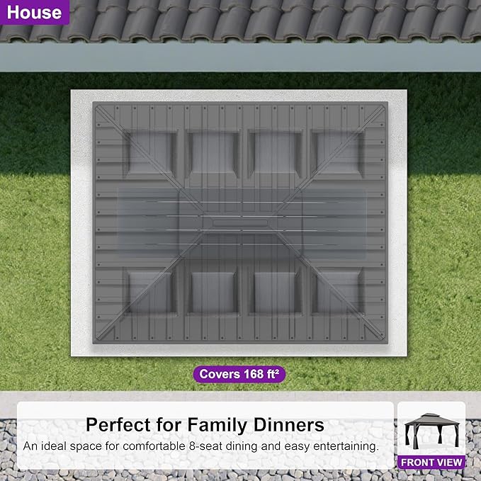 PURPLE LEAF 12' X 14' Patio Hardtop Gazebo Aluminum Outdoor Gazebo with Double Galvanized Steel Roof for Deck Backyard All Weather Outdoor Pavilion Curtain and Netting Included, Light Grey