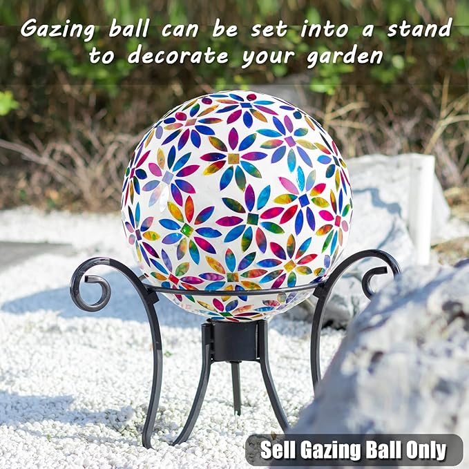 VCUTEKA Gazing Ball, Glass Mosaic Gazing Balls Sphere for Garden Lawn Outdoor Ornament Yard Decorative, 10-Inch, Multicolor
