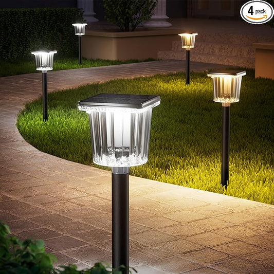 HIGH-Power 2-in-1 Warm&Cold,Super Bright Solar Lights Outdoor IP65 Waterproof, 4 Pack Solar Walkway Lights,Up to 28 Hrs Solar Pathway Lights for Yard,Patio,Landscape,Sidewalk,Driveway,Lawn