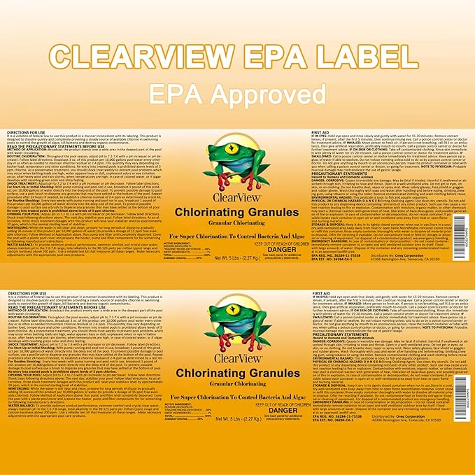 CLEARVIEW Hot Tub Chlorine Granules 10 Lbs for Swimming Pools, Quick Dissolving Spa Chlorinating Granules, Pool Chock Chlorine Granular Sanitizer, 10 Pounds