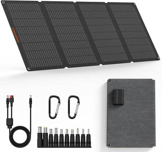 50W Portable Solar Panels,Foldable Solar Panel Charger IP68 Waterproof with USB-A and USB-C Ports DC 18V Output for Small Power Station Outdoor Camping RV Trip