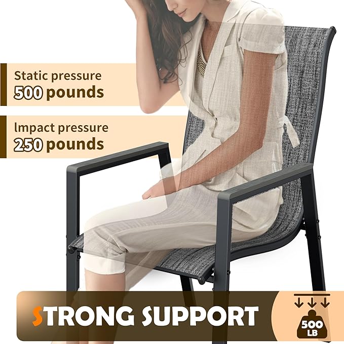UDPATIO Patio Chairs Set of 6, Stackable Outdoor Chairs with All Weather Breathable Textilene, High Back Metal Frame for Lawn Garden Backyard Deck, Dark Grey