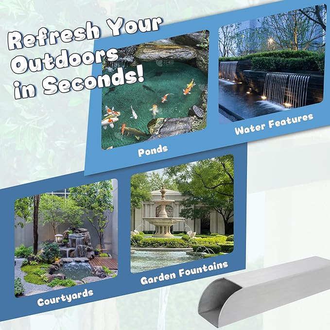 4x3 Inch Stainless Steel 316 Waterfall Spout for Pools Ponds Water Walls - Outdoor Fountain Spillway with Straight Flow Design & Built-in Lip (Brushed Stainless Steel)