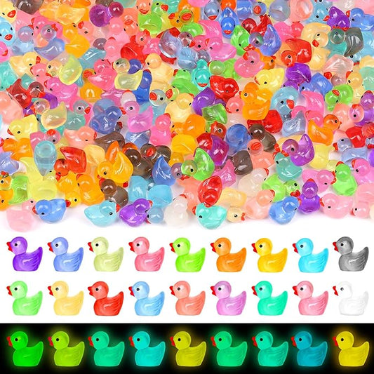 280 pcs Luminous Mini Resin Ducks, Glow in The Dark Tiny Ducks Figures to Hide, Bulk Plastic Duck Miniature for Dollhouse Micro Landscape Aquarium Potted Cake Decor DIY Craft Gifts Party Favors