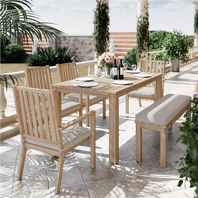 Outdoor Patio Bench, Metal Aluminum Outdoor Bench with Waterproof Cushions, Furniture Seating for Porch, Balcony, Deck, Backyard, Light Wood Color