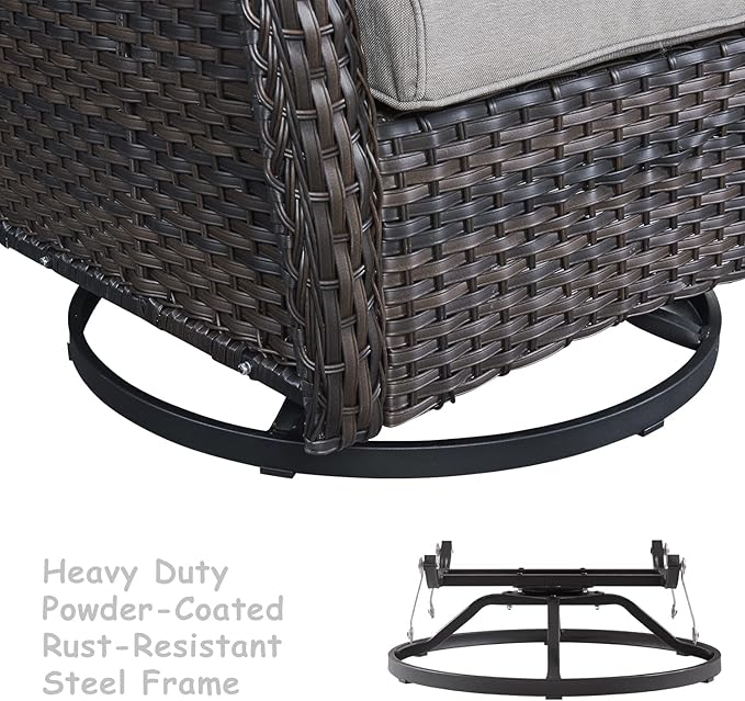HUMMUH Patio Furniture 5 Pieces Outdoor Furniture Set Wicker Outdoor Sectional Couch with Patio Swivel Rocking Chairs,Ottomans for Patio