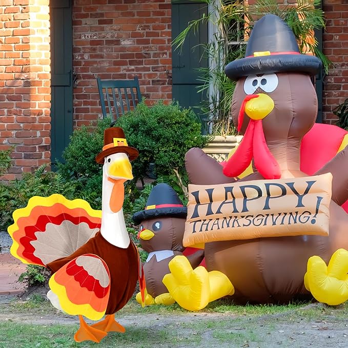 Thanksgiving Turkey Porch Goose Outfits Fall Lawn Goose Clothes, Fits 23" Cement Plastic Goose Statue for Autumn Outdoor Garden Yard Patio Statue Art Decoration