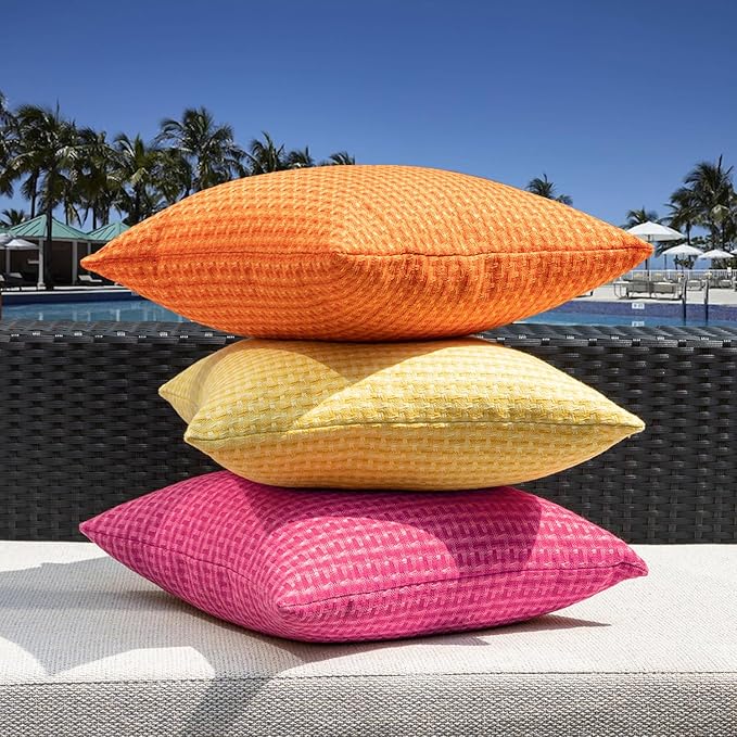 Kevin Textile Outdoor Waterproof Throw Pillow Covers Pack of 2 Valentines Day Farmhouse Decorative Cushion Covers for Garden Patio Tent Balcony Bench Couch Sofa 12x20 Inch, Hot Pink
