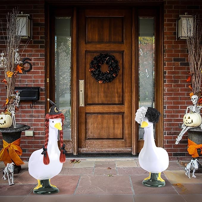 DECOHS 3 Pcs Halloween Porch Goose Wigs, Funny Lawn Statue Goosey Braid Wigs with Hair Clip, Garden Goose Outfits Costume Witch Clown Wigs Accessories for Halloween Decor Outdoor Patio Yard Statue