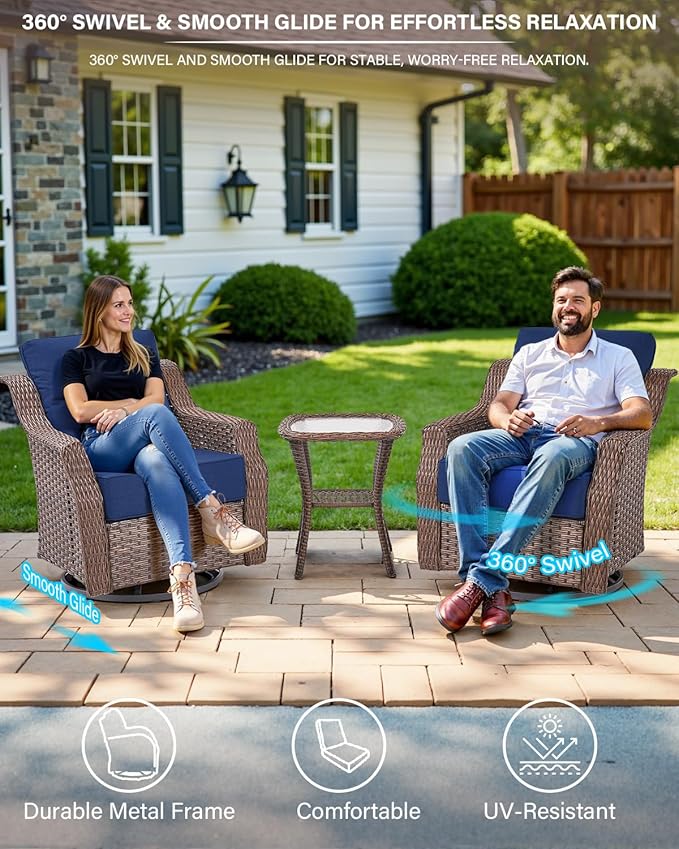 Belord High Back Outdoor Patio Furniture Set - Wicker Outdoor Swivel Rocker Patio Chairs with Sofa and Ottoman, All-Weather Patio Conversation Set for for Patio Deck Backyard