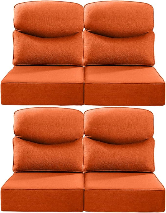 Luxury 24x24x6 Inch Smile Patio Dining Chair Cushions Set of 4 - Heavy Duty Water Slashproof Outdoor Seat Cushion for Outside Furniture Swivel Chairs Loveseat L-Shape Sofa - Orange