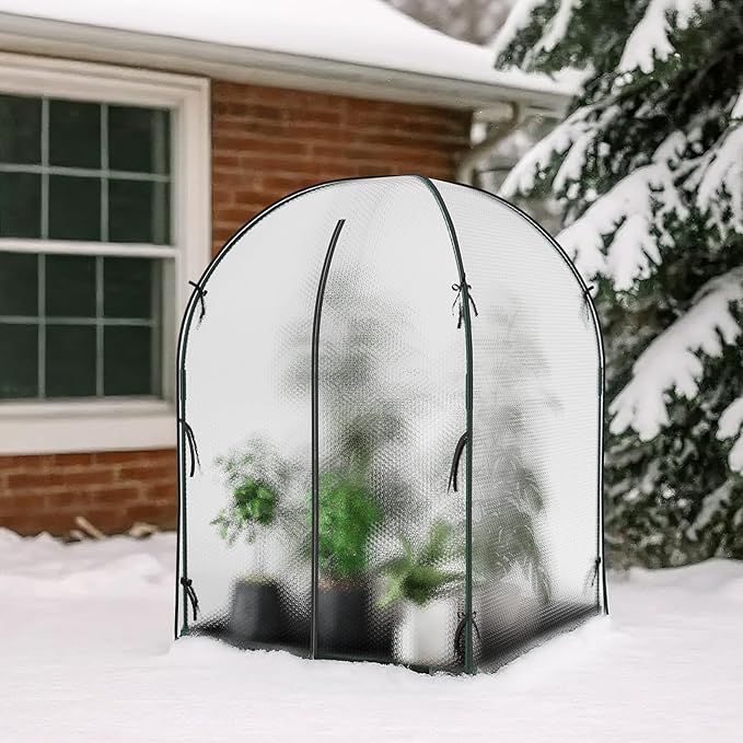 Portable Greenhouse for Outdoors, Green House Tent with Durable Bubble Film Cover and Zippered Door,Walk-in Mini Green House with Removable Mat for Indoor Outside Protecting Plant,47x47x71 Inch