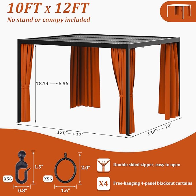 Gazebo Universal Replacement Privacy Curtain,10'×12' Gazebo Outdoor Waterproof Curtains, 4-Panels Sidewall Curtains with Double Zipper for Patio Canopy, Garden and Backyard (Curtain Only)