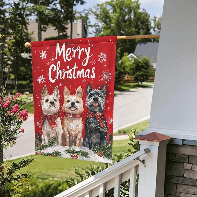 Christmas Dogs Garden Flag Vertical Double Sided Outdoor Yard Flags 12.5x18 Inch Burlap Banners Vertical Double Sided for Outdoor Decor Lawn