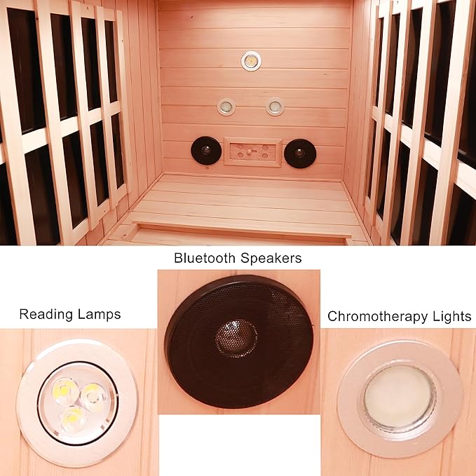 Ceramic Infrared Sauna 1 Person Far Infrared Sauna Hemlock Saunas Room for Home 2 in 1 Indoor Sauna with Low EMF Heaters + Ceramic Heating Cubes-Chromotherapy-Bluetooth Speaker