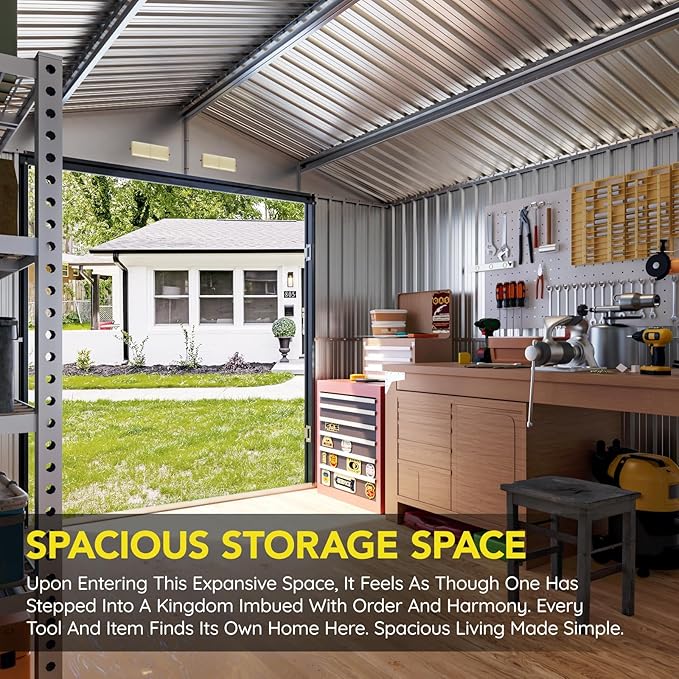 10x10 FT Outdoor Metal Storage Shed with Floor Frame, Double Swing Doors, 2 Clear Windows,Tool Shed for Garden, Patio, Backyard Nightblue