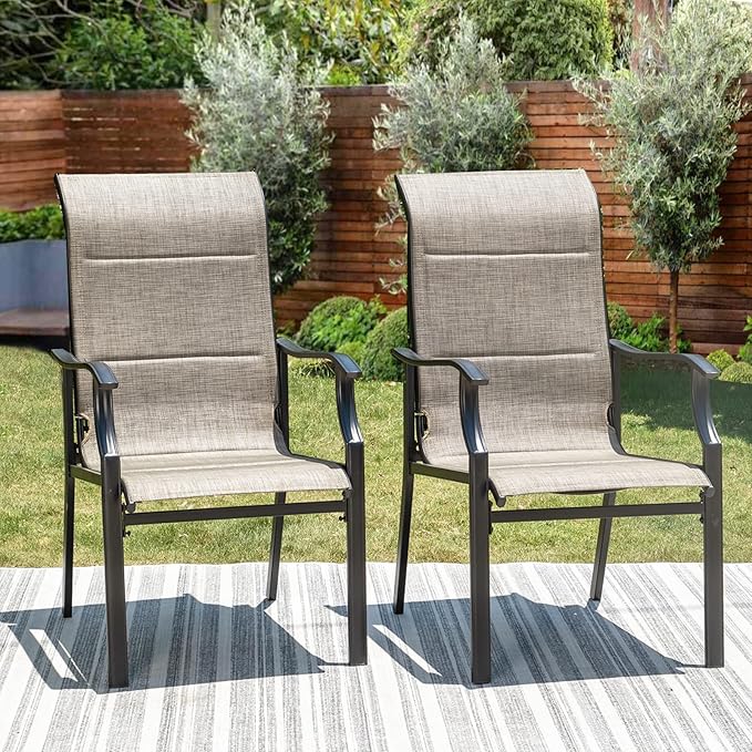 PHI VILLA Outdoor Dining Chairs Set of 2, High Back Textilene Fabric Padded Armchairs with E-Coated Steel Frame for Patio, Porch, Deck, Yard