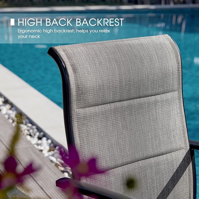 VICLLAX 3 Pieces Small Patio Table and Swivel Chairs for 2, All Weather Patio Dining Set, Black Tabletop and Mixed Brown Fabric
