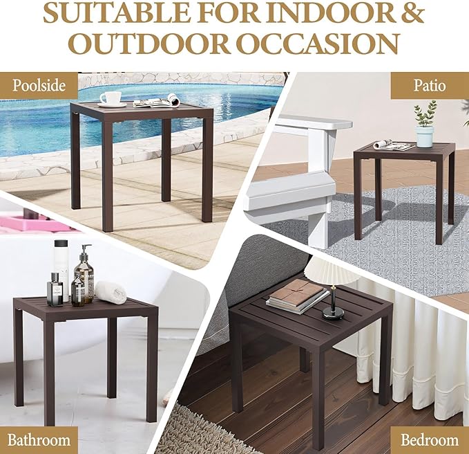 Crestlive Products Outdoor Side Table Set of 2 - Small Metal Square End Table - Easy to Assemble, Weather Resistant Ideal for Garden, Patio, Poolside, Beach, Balcony, Porch
