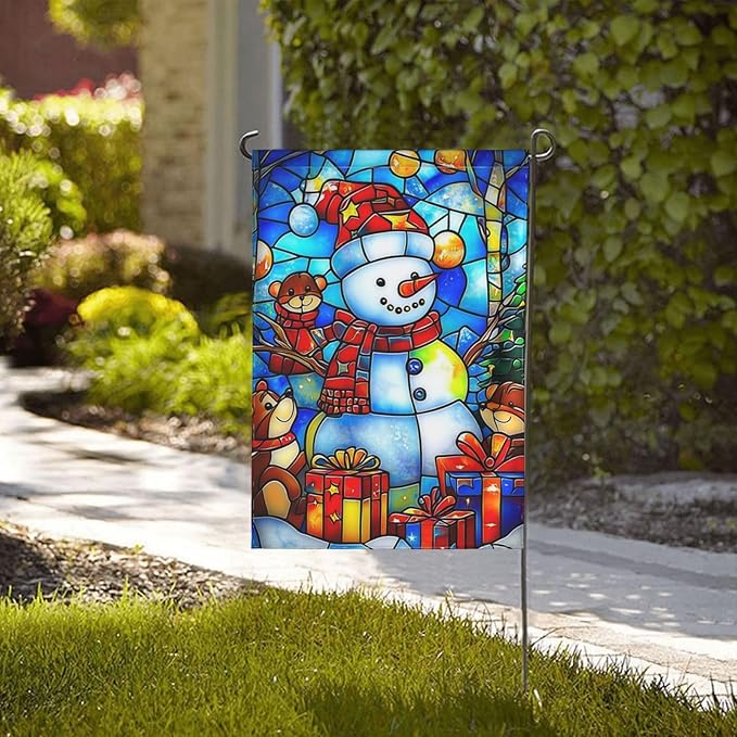 Christmas Snowman Garden Flag Vertical Double Sided Outdoor Yard Flags 12.5x18 Inch Burlap Banners for House Lawn