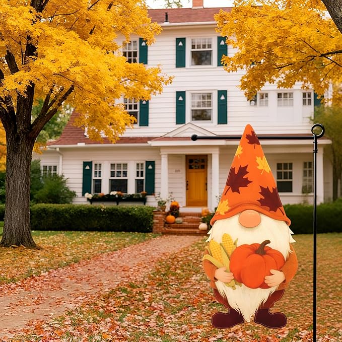 Thanksgiving Garden Flags 12x18 Inch Double Sided, Fall Gnome Yard Flags for Outside, Farmhouse Front Porch Outdoor Autumn Decor Holiday All Seasons Decoration